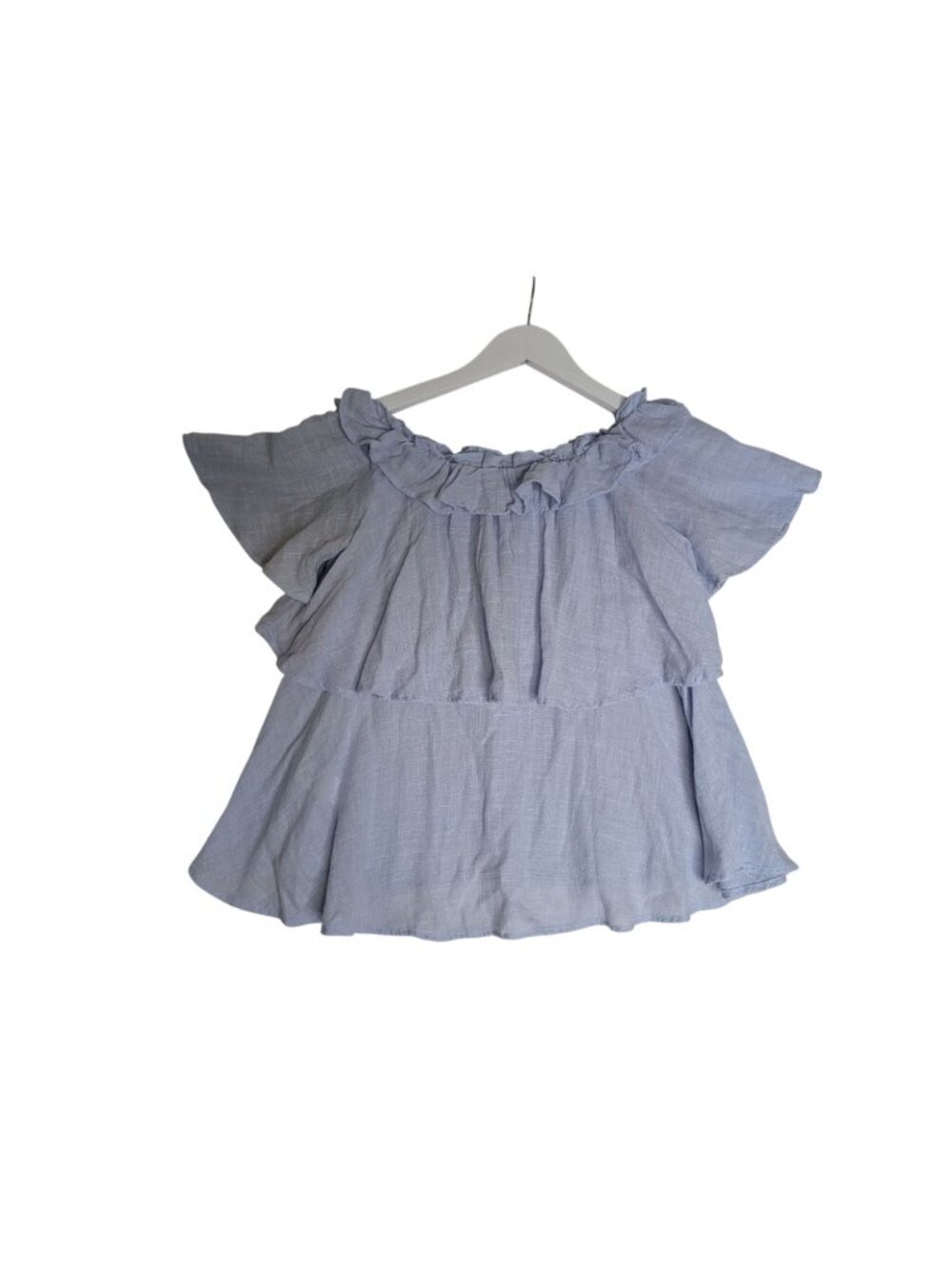 Baby Blue Ruffled Off-Shoulder Zara Layered Blouse Gauzy Cotton Womens M - Picture 11 of 11